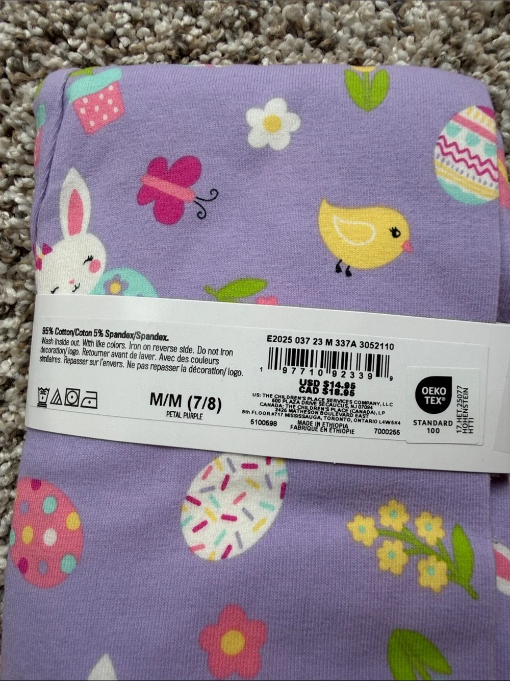 NWT Children's Place Lavender Bunny & Easter Egg Leggings size medium 7/8